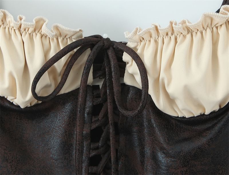 Lace Up Two Tone Crop Camisole