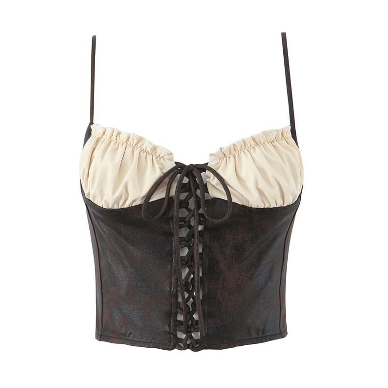 Lace Up Two Tone Crop Camisole