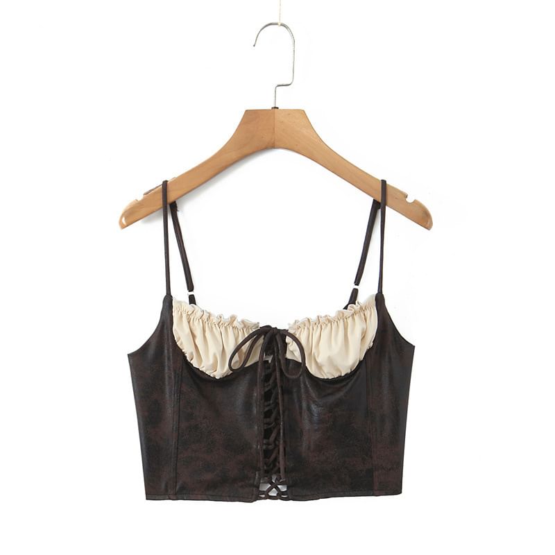 Lace Up Two Tone Crop Camisole
