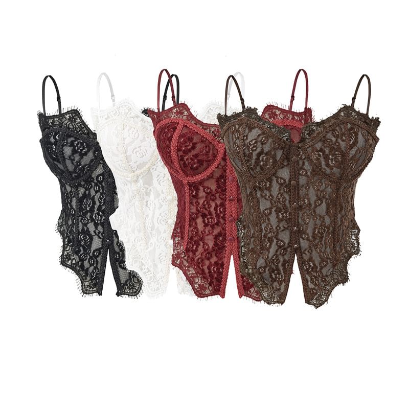 Lace Button Front Crop Corset Top