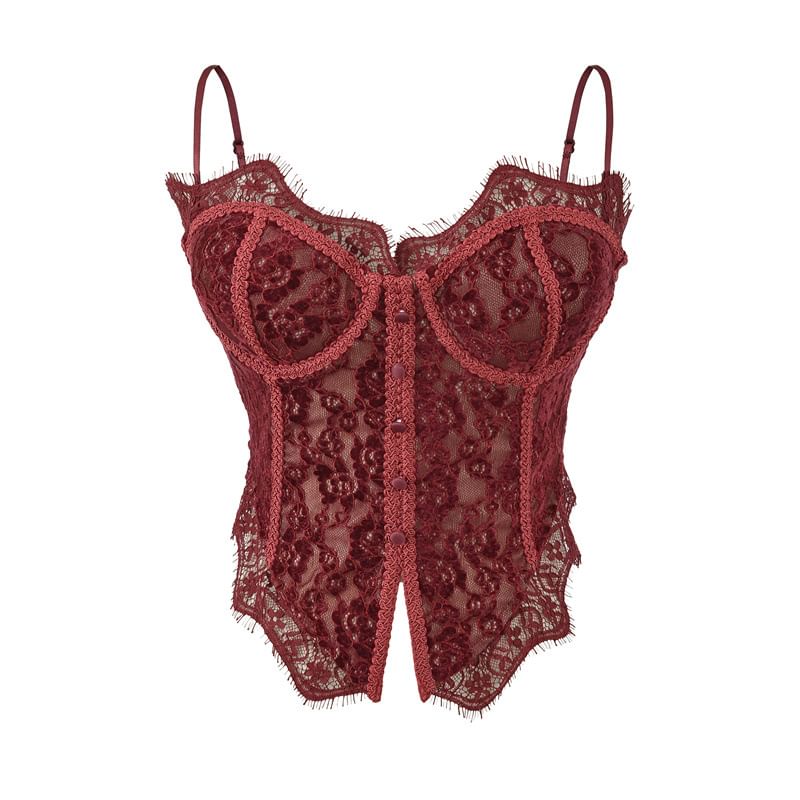 Lace Button Front Crop Corset Top