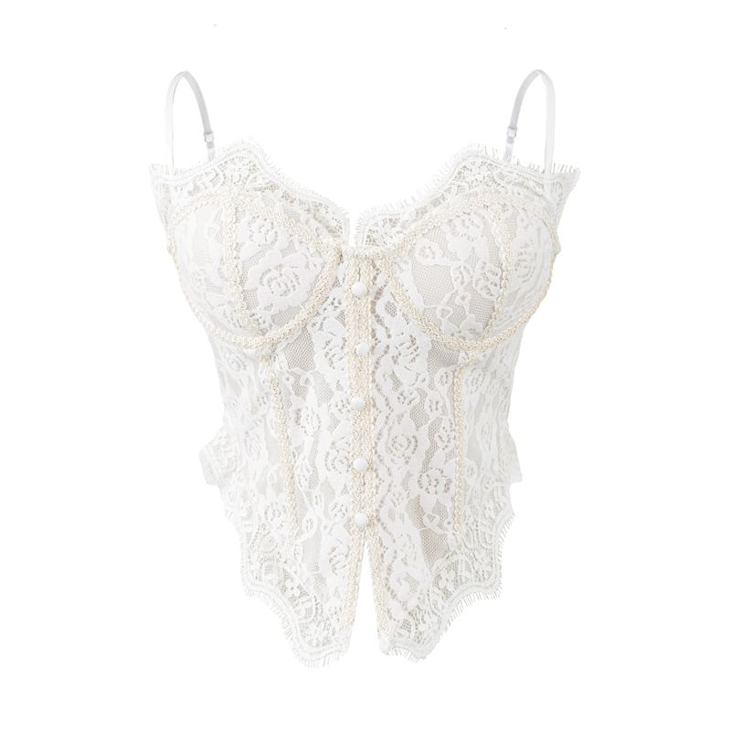 Lace Button Front Crop Corset Top