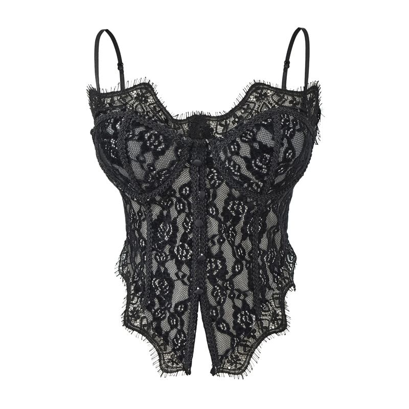 Lace Button Front Crop Corset Top