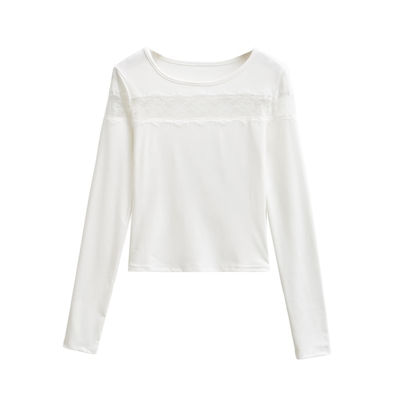 Crewneck Lace Panel Cropped Tee