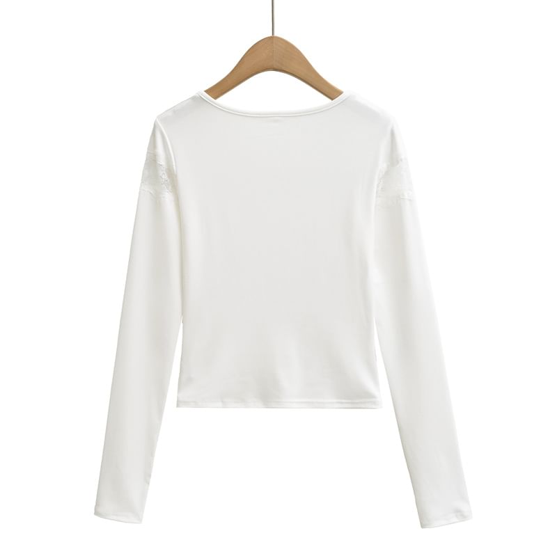 Crewneck Lace Panel Cropped Tee