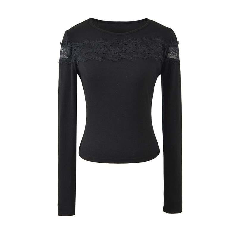 Crewneck Lace Panel Cropped Tee