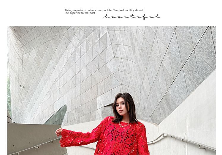 Round Neck Lace Long Sleeve Top