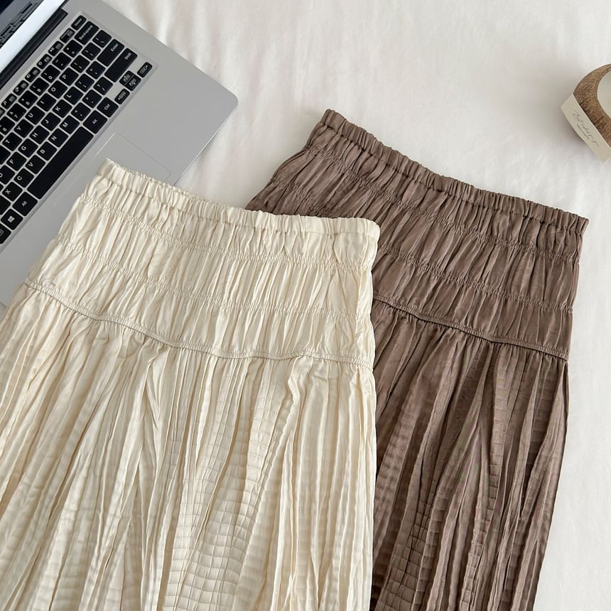 Two-Tone V-Neck Knit Top with Plaid Maxi Skirt
