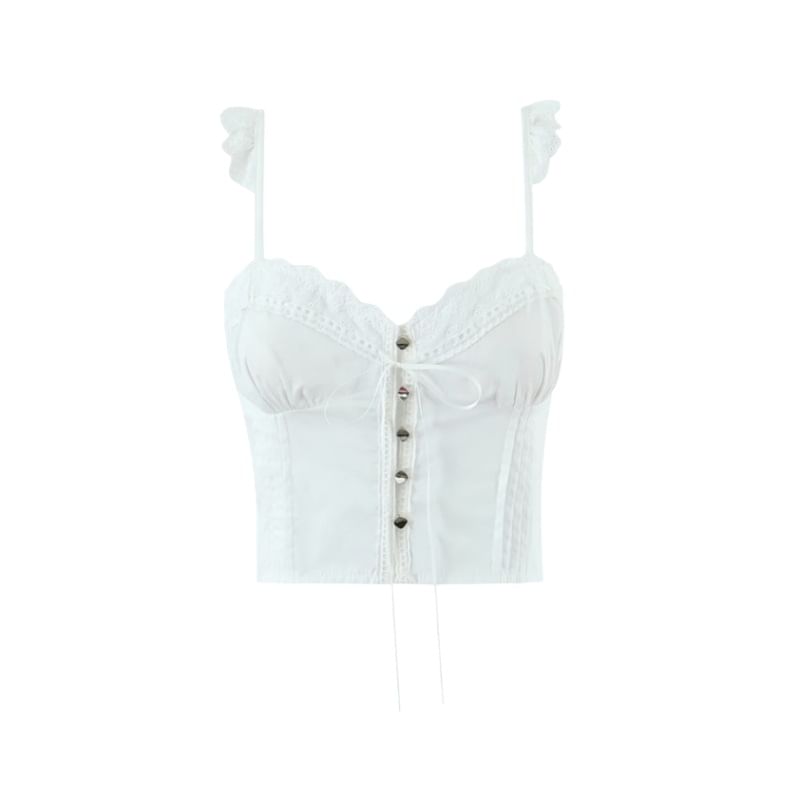 Lace Trim Ruffle Button Detail Camisole