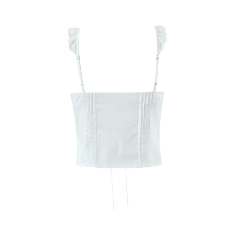 Lace Trim Ruffle Button Detail Camisole