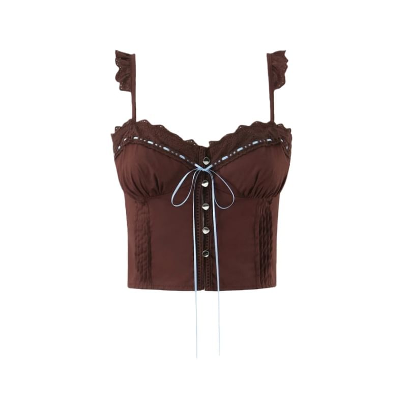 Lace Trim Ruffle Button Detail Camisole