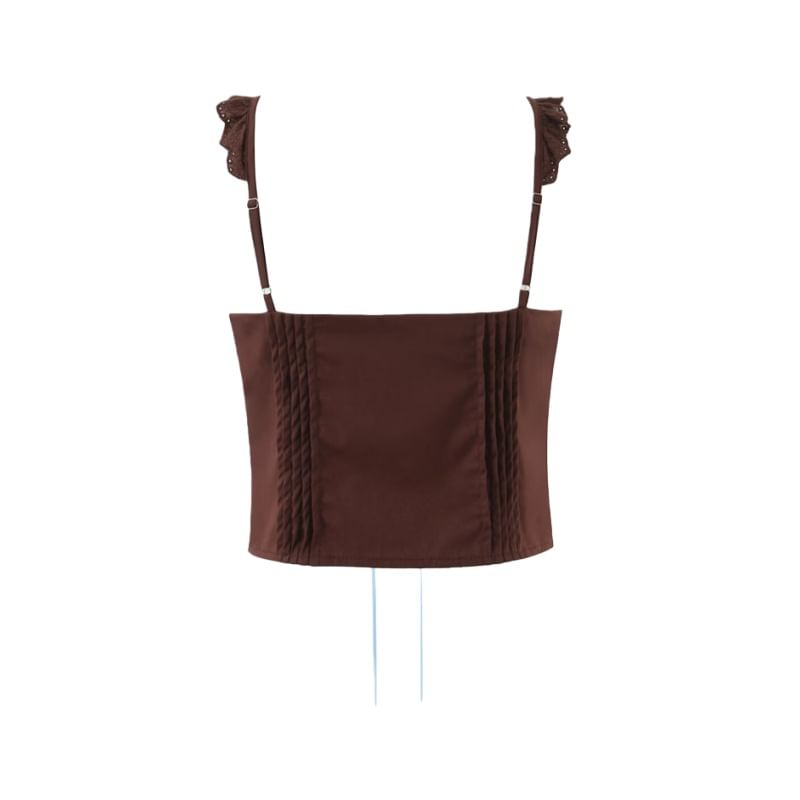Lace Trim Ruffle Button Detail Camisole