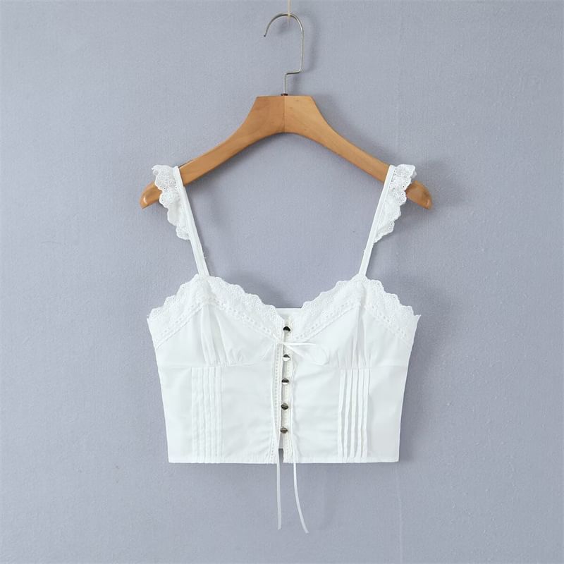 Lace Trim Ruffle Button Detail Camisole