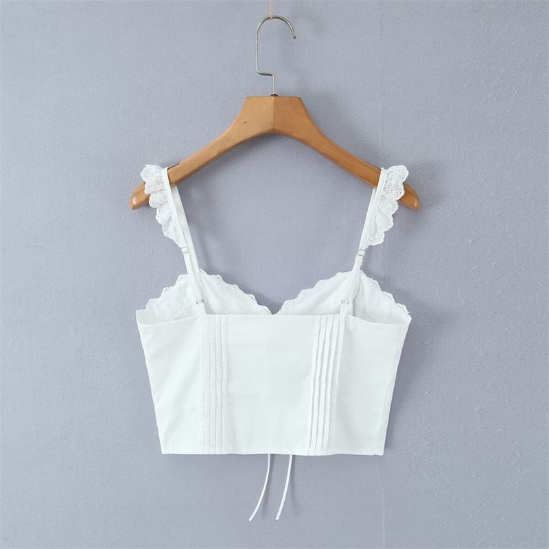 Lace Trim Ruffle Button Detail Camisole