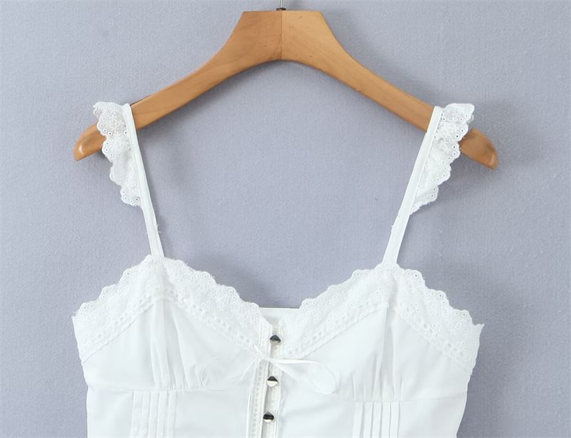 Lace Trim Ruffle Button Detail Camisole
