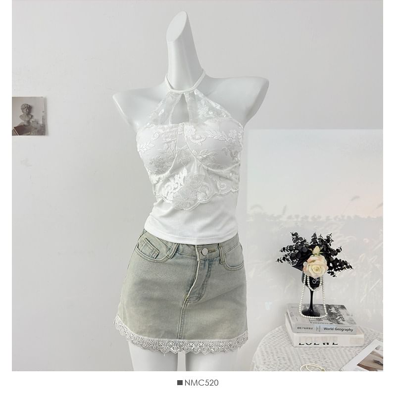 Halter Lace Panel Tank
