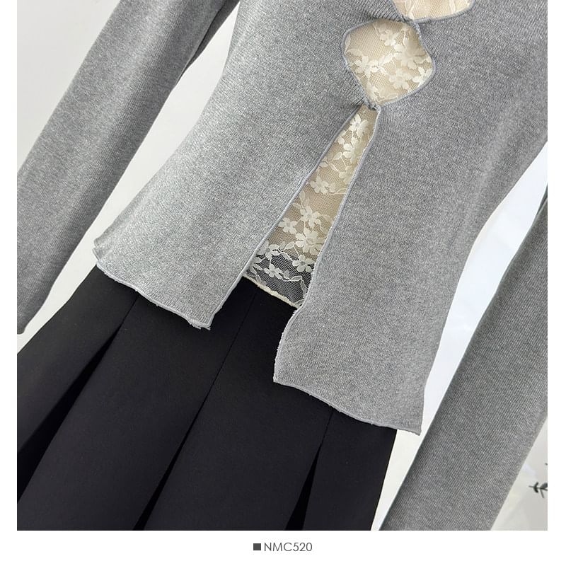 Lace Panel V-Neck Slim Top