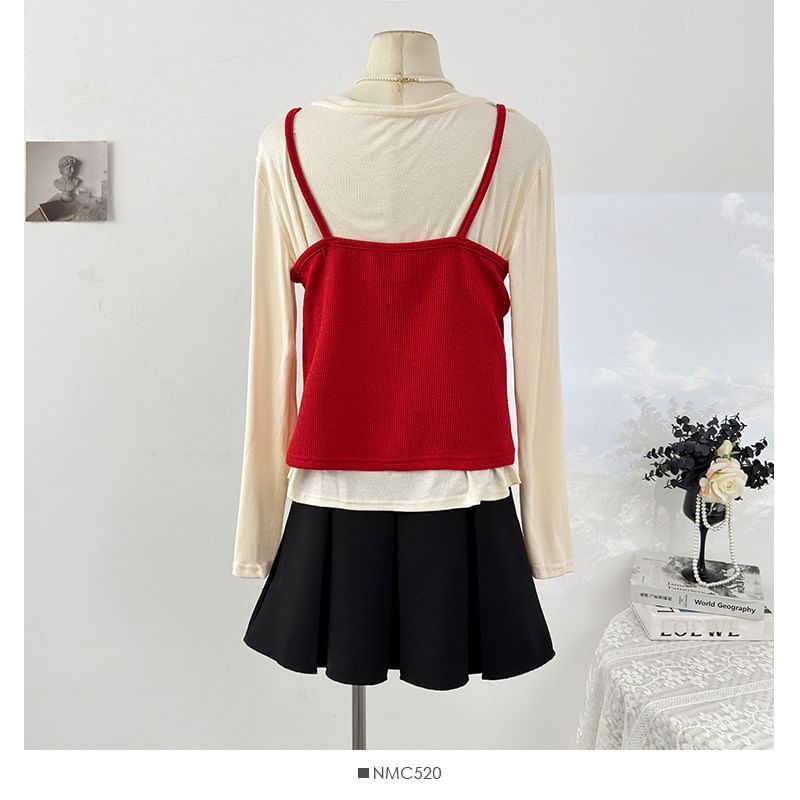 V-Neck Slim Cami & Long Sleeve Tee Set