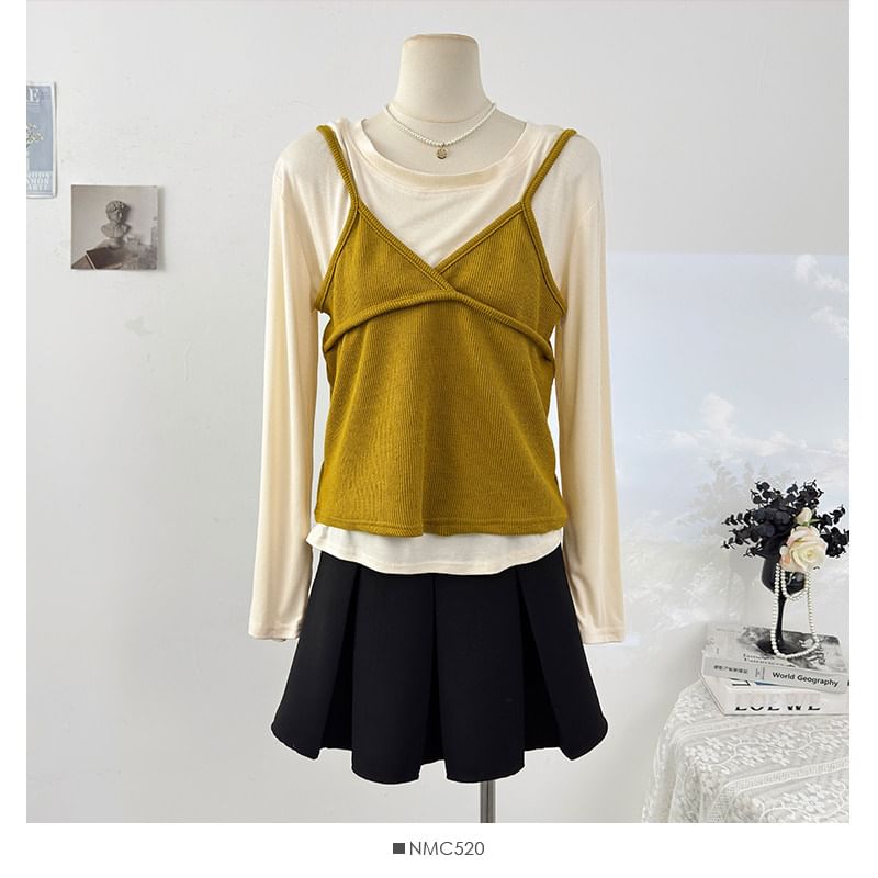 V-Neck Slim Cami & Long Sleeve Tee Set