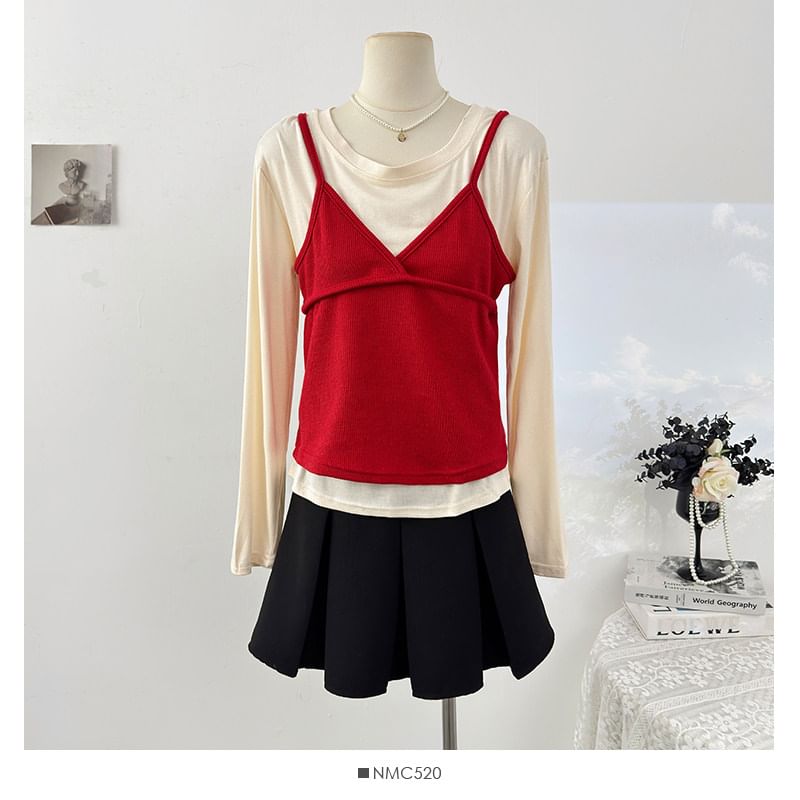 V-Neck Slim Cami & Long Sleeve Tee Set