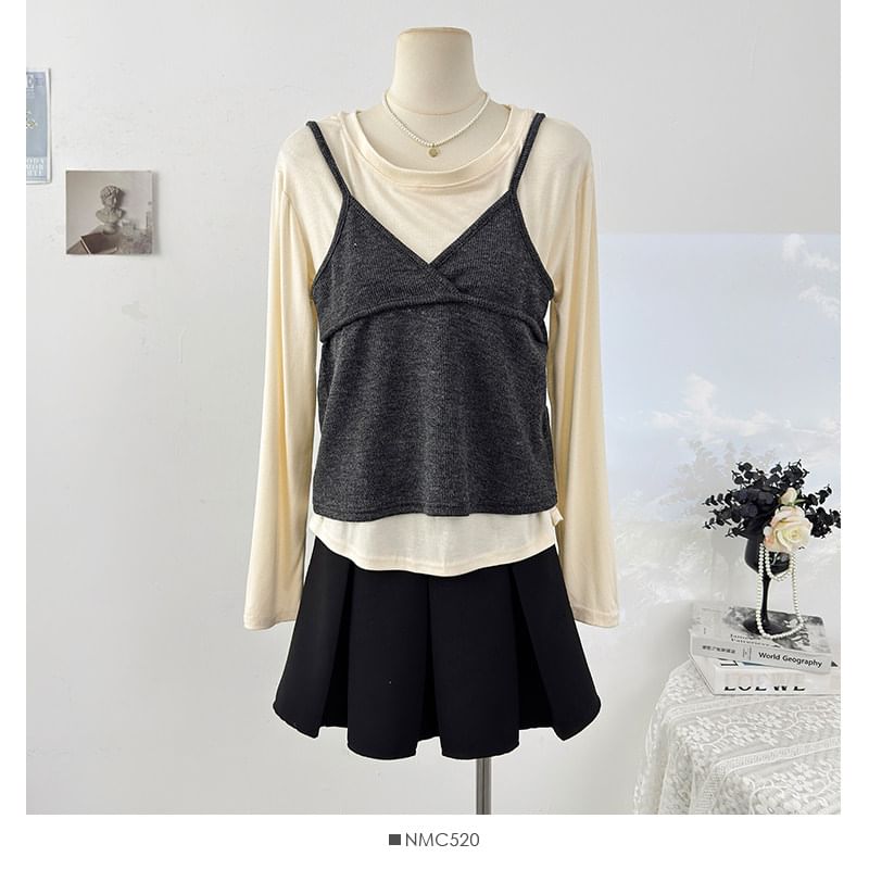 V-Neck Slim Cami & Long Sleeve Tee Set