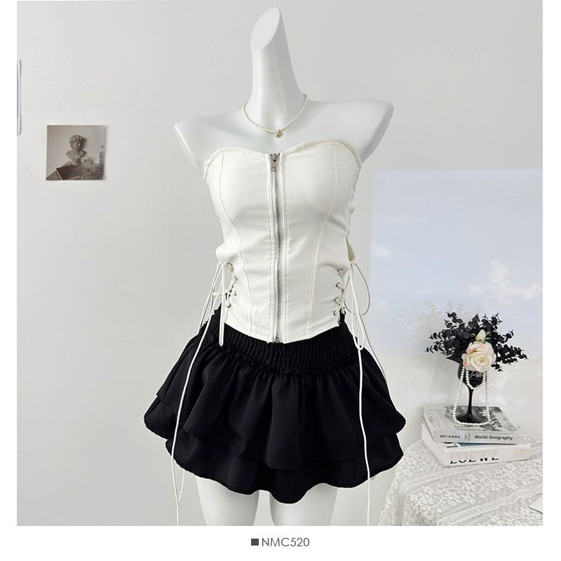 Side Lace-Up Zip Tube Top