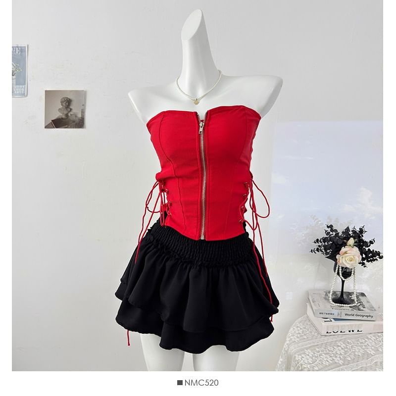 Side Lace-Up Zip Tube Top
