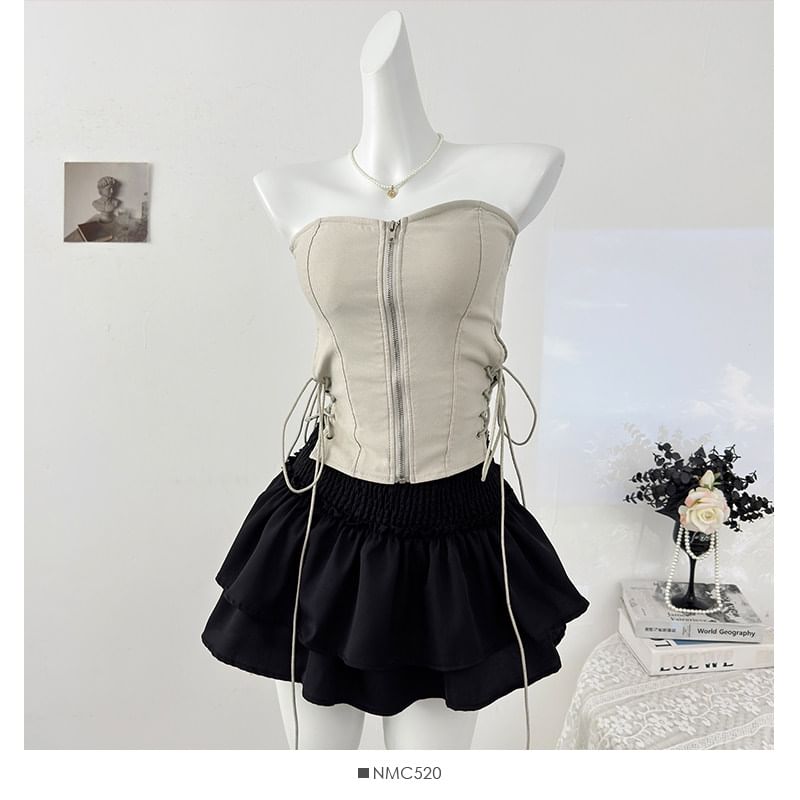 Side Lace-Up Zip Tube Top