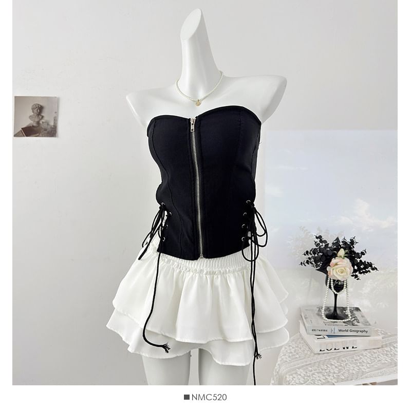 Side Lace-Up Zip Tube Top