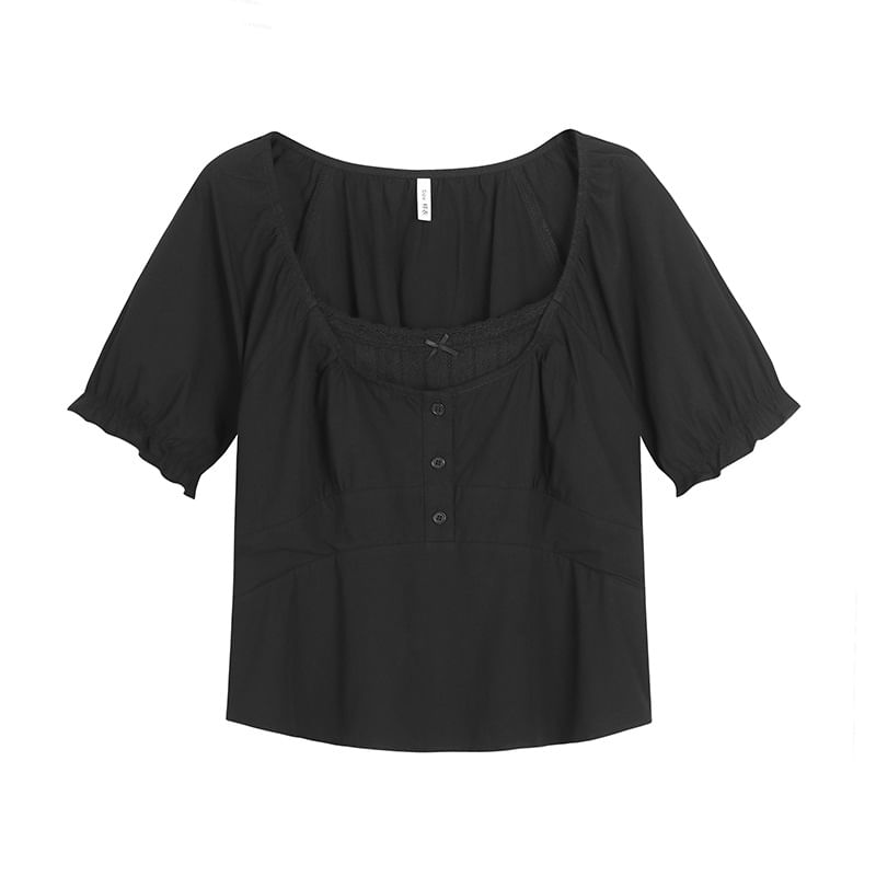 Square Neck Puff Sleeve Ruffle Blouse