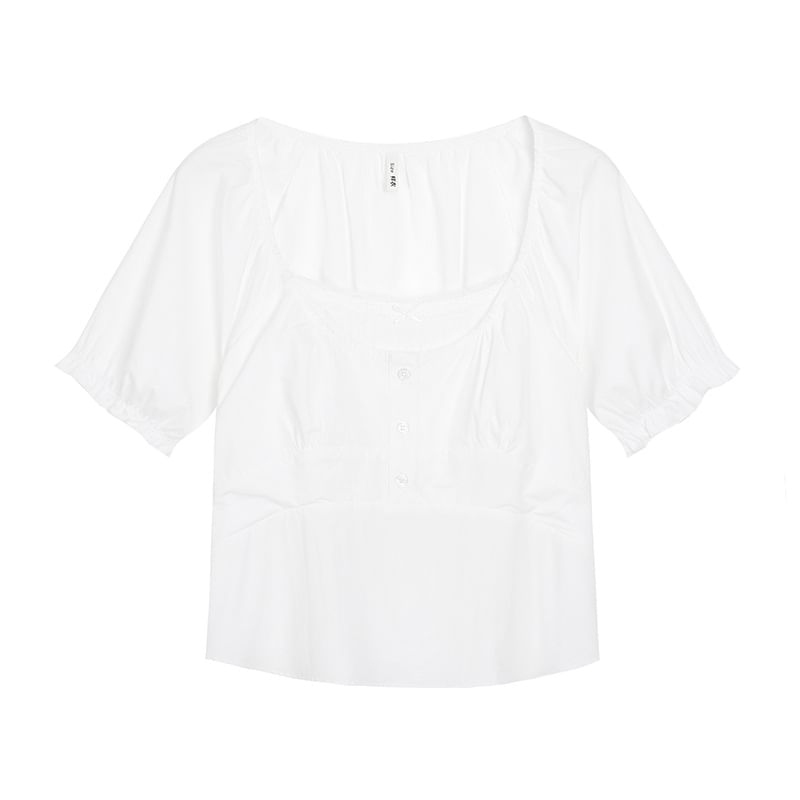 Square Neck Puff Sleeve Ruffle Blouse