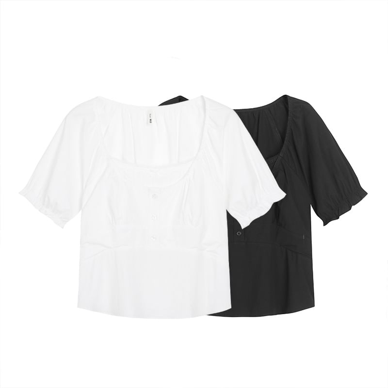 Square Neck Puff Sleeve Ruffle Blouse
