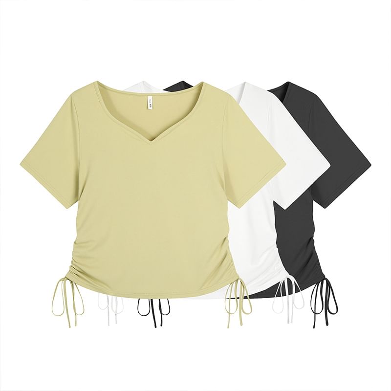 V-Neck Side Drawstring Tee