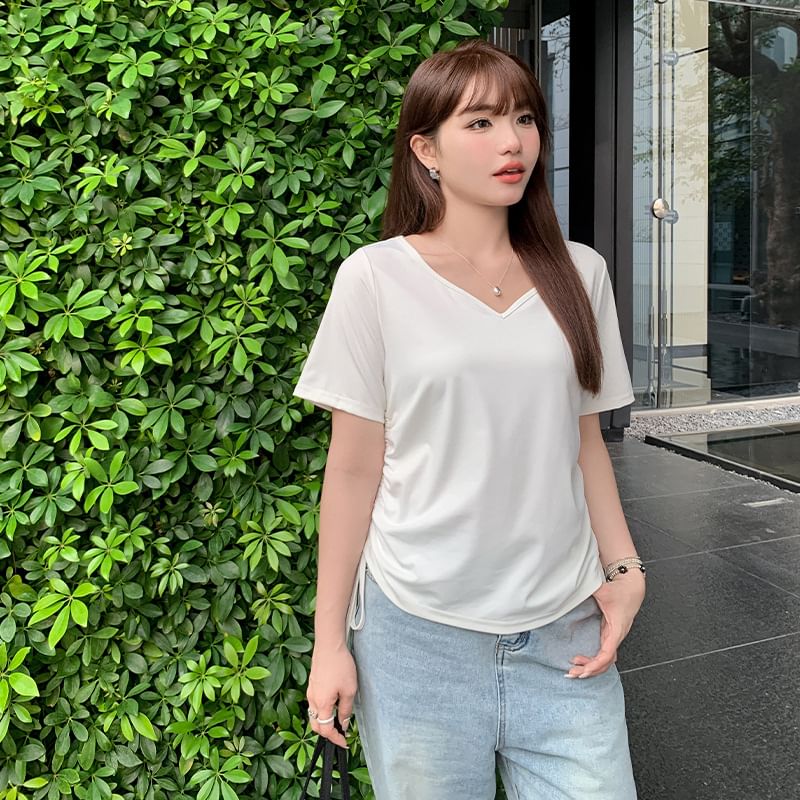 V-Neck Side Drawstring Tee
