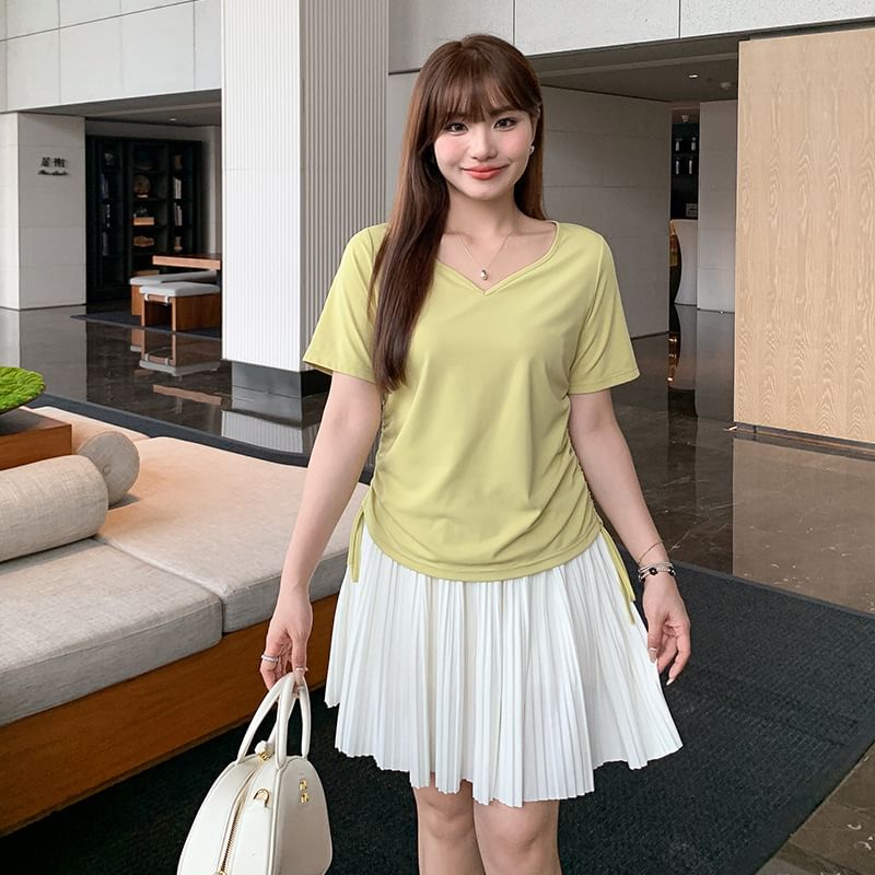 V-Neck Side Drawstring Tee