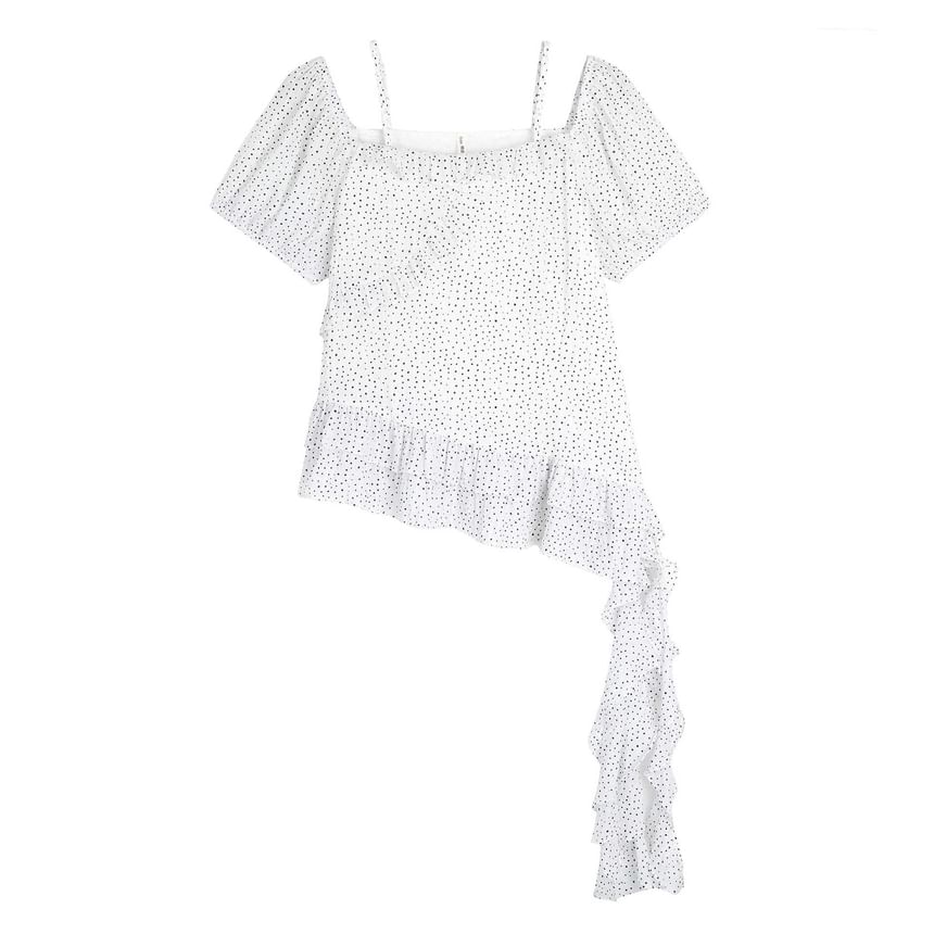 Polka Dot Square Neck Ruffle Cami with Asymmetric Hem