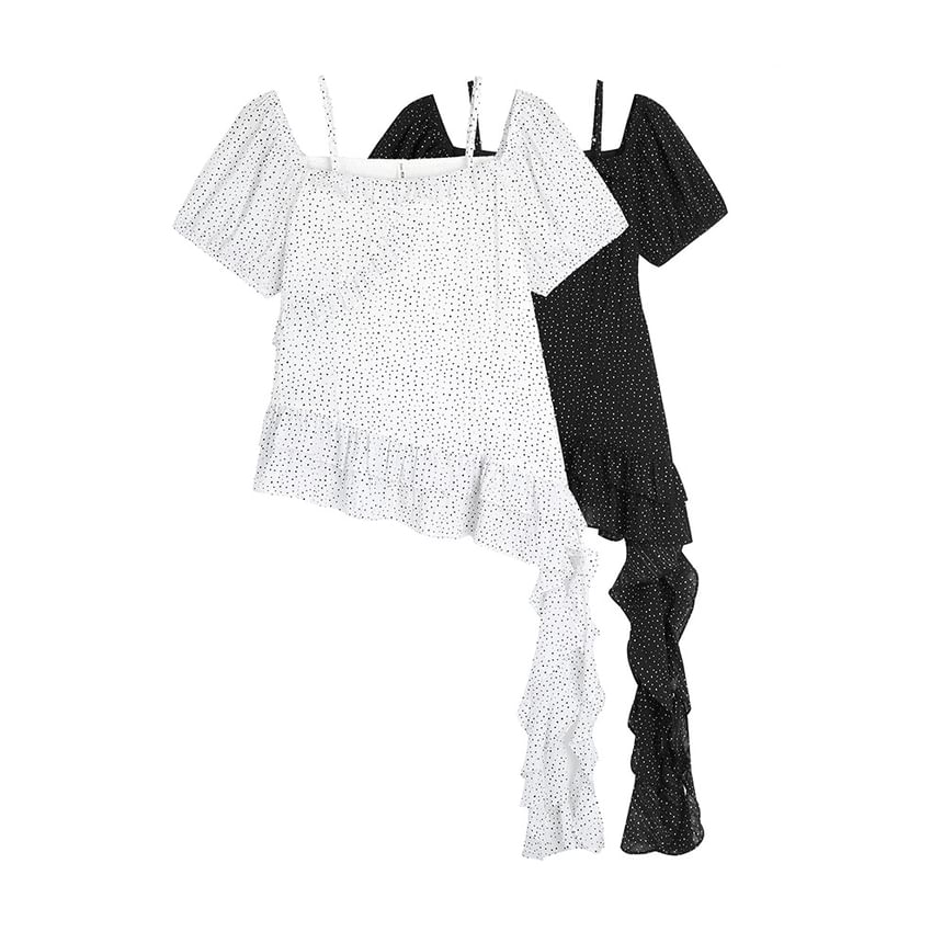 Polka Dot Square Neck Ruffle Cami with Asymmetric Hem