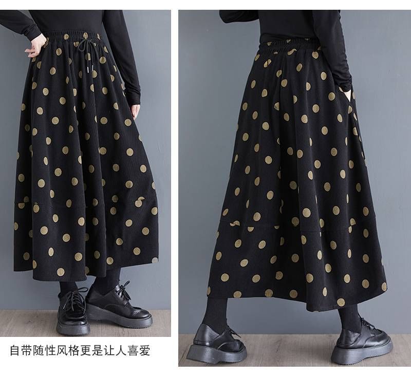 Polka Dot Midi A-Line High-Waisted Skirt