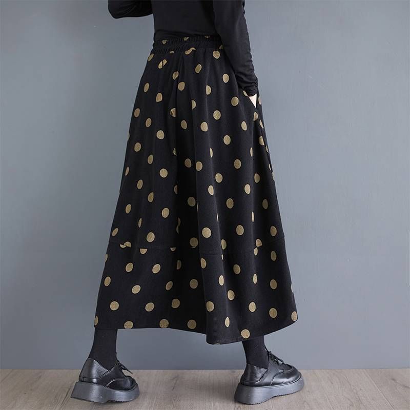 Polka Dot Midi A-Line High-Waisted Skirt