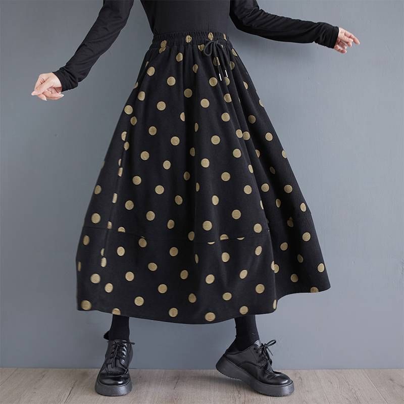 Polka Dot Midi A-Line High-Waisted Skirt
