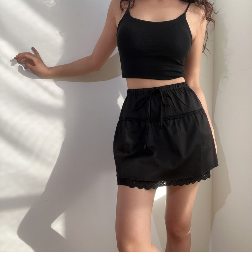 Lace Trim Mini A-Line Mid Rise Skirt