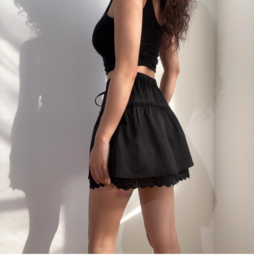 Lace Trim Mini A-Line Mid Rise Skirt