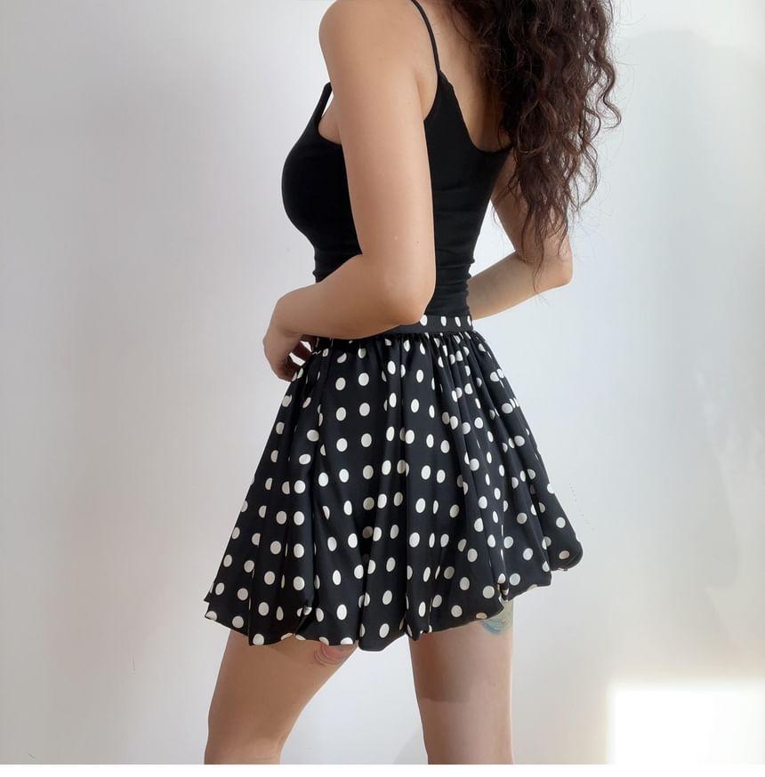 Dotted Mini A-Line Puff High-Waisted Skirt