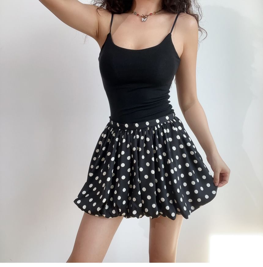 Dotted Mini A-Line Puff High-Waisted Skirt