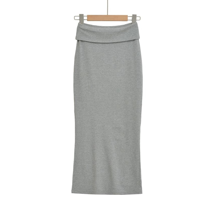 Slit Maxi Pencil Skirt - High-Waisted Plain