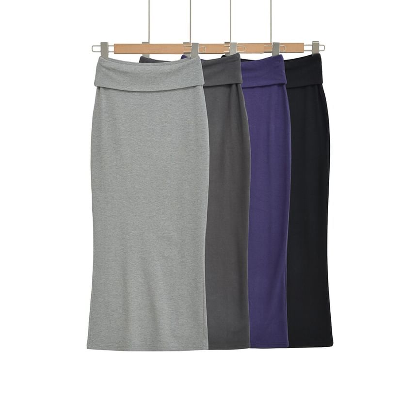 Slit Maxi Pencil Skirt - High-Waisted Plain