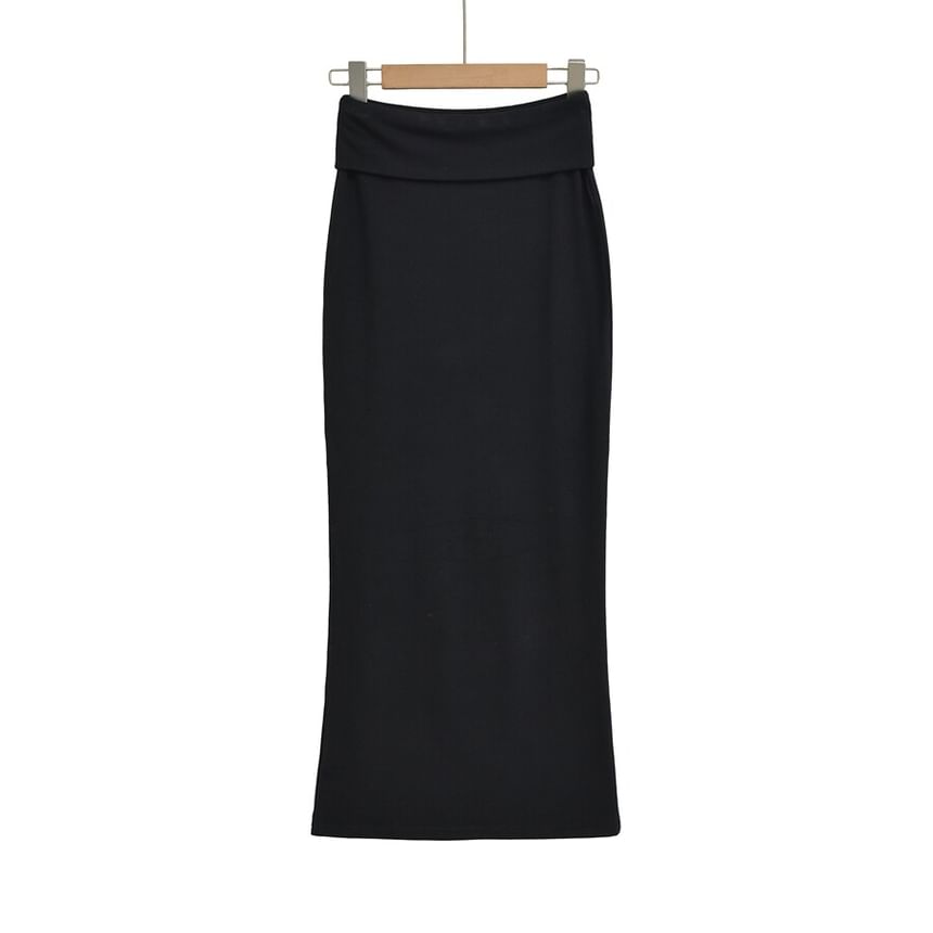Slit Maxi Pencil Skirt - High-Waisted Plain