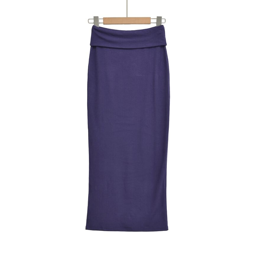 Slit Maxi Pencil Skirt - High-Waisted Plain