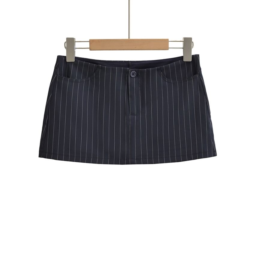 Pinstriped Mini Pencil Skirt - Low Rise