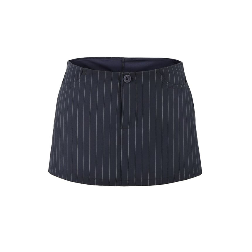 Pinstriped Mini Pencil Skirt - Low Rise